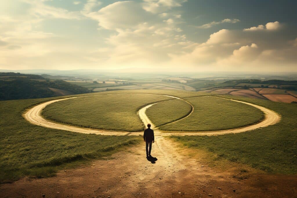 Homme à la croisée des chemins