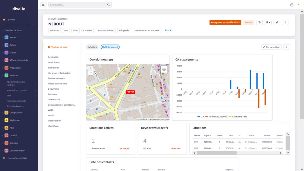 Fiche client dans l'ERP