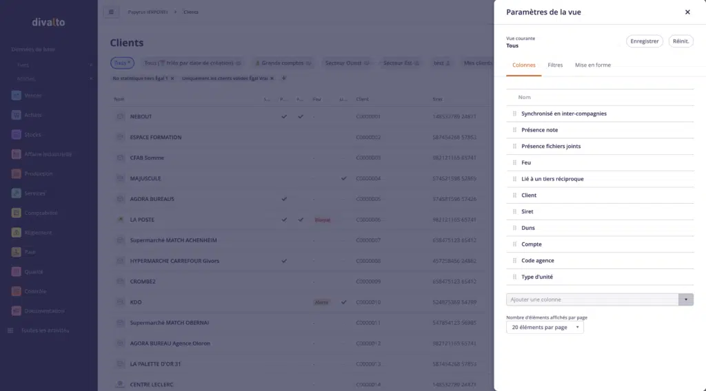 Fiche client dans l'ERP