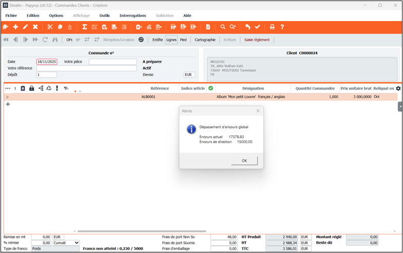 alerte dépassement encours client
