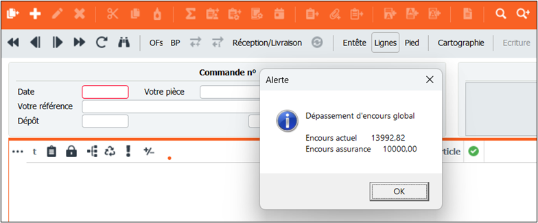 zoom alerte encours client dépassé